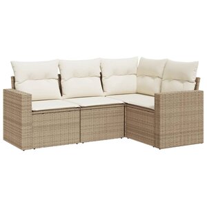 vidaXL Salon de jardin avec coussins 4 Pièces beige résine tressée
