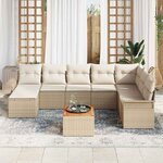 vidaXL Ensemble de canapé de jardin 9 Pièces Beige Poly rotin