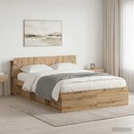 vidaXL Cadre de lit avec rangement Chêne artisanal 135 x 190 cm