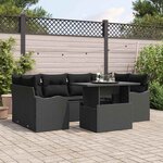vidaXL Ensemble de canapé de jardin avec coussin 7 Pièces Noir Poly rotin