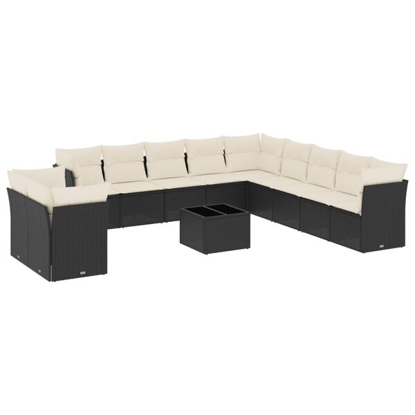 vidaXL Salon de jardin 12 Pièces avec coussins noir résine tressée
