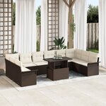 vidaXL Ensemble de canapé de jardin 11 pièces avec coussins Marron Polyrotin
