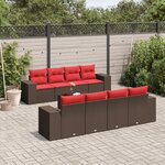 vidaXL Salon de jardin avec coussins 9 Pièces marron résine tressée