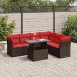 vidaXL Salon de jardin avec coussins 7 Pièces marron résine tressée acacia