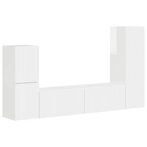 vidaXL Ensemble meuble TV 4 Pièces Blanc brillant Bois d'ingénierie