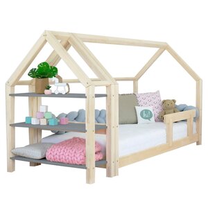 Lit cabane avec étagère 90 x 180 naturel et gris