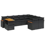 vidaXL Salon de jardin 10 Pièces avec coussins noir résine tressée