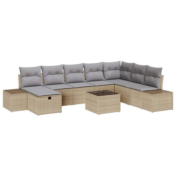 vidaXL Ensemble de canapé de jardin 9 Pièces Beige Poly rotin