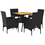 vidaXL Ensemble à manger de jardin et coussins 5 Pièces noir rotin acacia