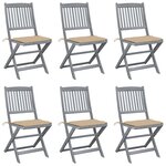 vidaXL Chaises pliables d'extérieur lot de 6 et coussins Bois d'acacia
