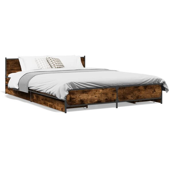 vidaXL Cadre de lit avec tiroirs sans matelas chêne fumé 120x200 cm