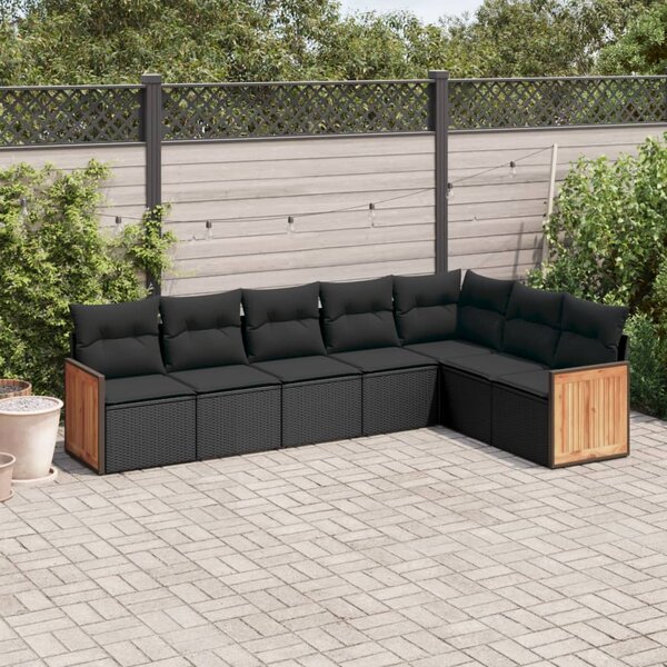vidaXL Salon de jardin 7 Pièces avec coussins noir résine tressée