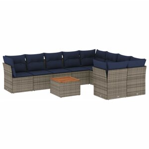 vidaXL Salon de jardin 10 Pièces avec coussins gris résine tressée
