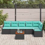 vidaXL Ensemble de canapé de jardin avec coussin 7 Pièces Noir polyrotin