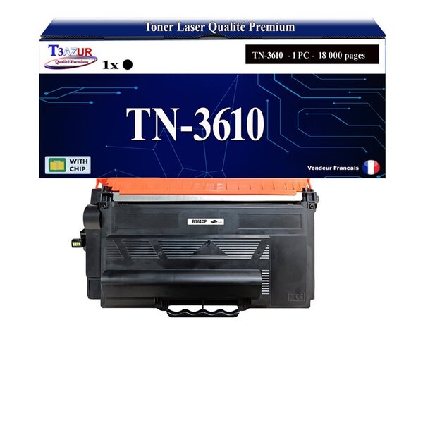 T3AZUR- Toner compatible avec brother TN3610  TN3610 Noir (18 000 pages)