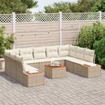 vidaXL Ensemble de canapé de jardin 10 Pièces Beige Poly rotin