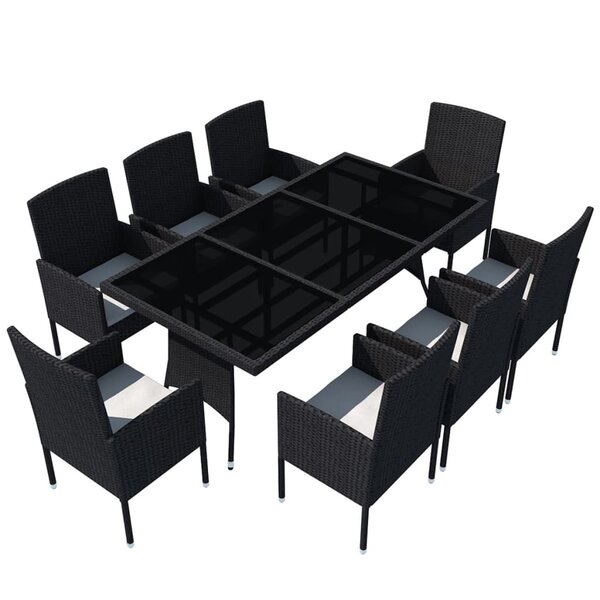 vidaXL Ensemble à manger d'extérieur 9Pièces coussins résine tressée noir