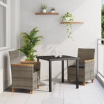 vidaXL Set de Dîner de Jardin 3 Pièces avec Coussins Gris Rattan Poly