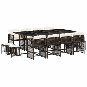 vidaXL Ensemble à manger de jardin avec coussins 13 Pièces marron rotin