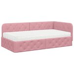 vidaXL Cadre de lit d'angle avec matelas Rose 90 x 190 cm Velours