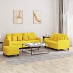 vidaXL Ensemble de canapés 3 Pièces avec coussins Jaune clair Tissu