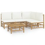vidaXL Salon de jardin 5 Pièces avec coussins blanc crème bambou