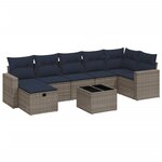 vidaXL Salon de jardin 8 Pièces avec coussins gris résine tressée
