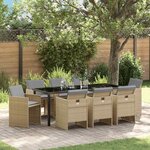 vidaXL Ensemble de salle à manger pour jardin 9 Pièces Beige Poly rotin