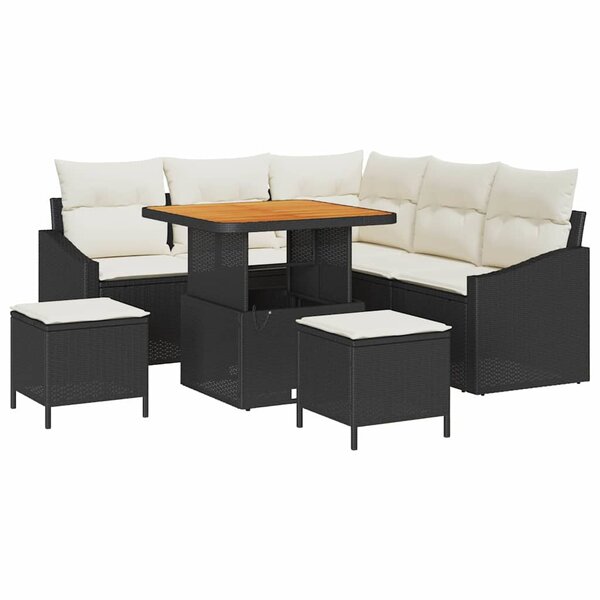 vidaXL Ensemble de canapé de jardin avec coussin 8 Pièces Noir Poly rotin