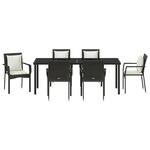 vidaXL Ensemble de salle à manger de jardin 7 pièces avec coussins en poly rattan noir