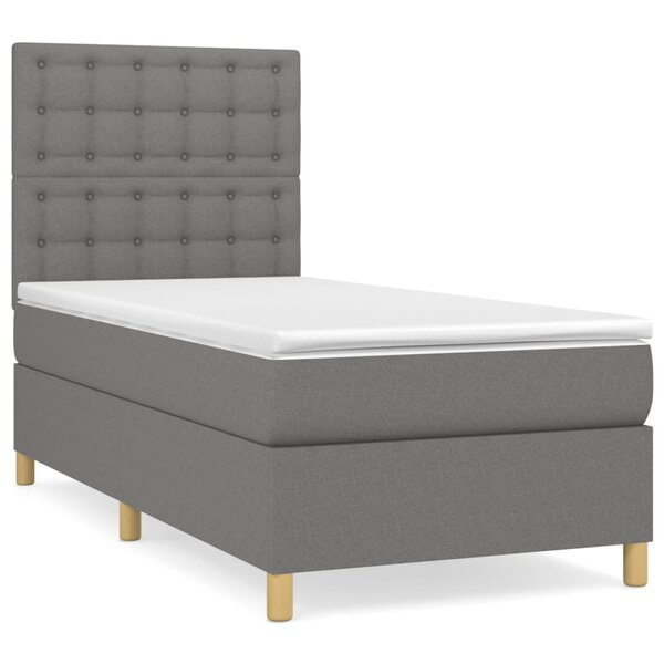 vidaXL Sommier à lattes de lit avec matelas Gris foncé 90x200 cm Tissu