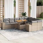 vidaXL Salon de jardin avec coussins 10Pièces beige résine tressée acacia