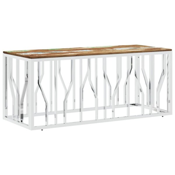 vidaXL Table basse argenté acier inoxydable/bois massif récupération