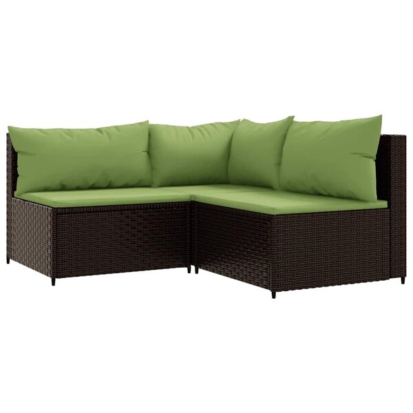 vidaXL Salon de jardin 3 Pièces avec coussins marron résine tressée