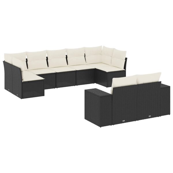 vidaXL Salon de jardin 9 Pièces avec coussins noir résine tressée