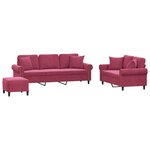 vidaXL Ensemble de canapés 3 Pièces avec coussins rouge bordeaux velours