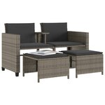 vidaXL Canapé de jardin 2 places avec table et tabourets gris rotin
