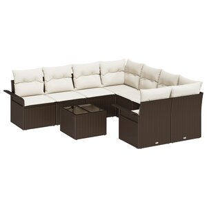 vidaXL Ensemble de Canapé de Jardin de 9 pièces avec Coussins Marron en Poly Rattan