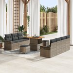Ensemble de sofa de jardin 10 pièces avec coussins gris poly rotin acacia