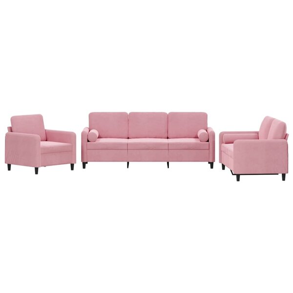 vidaXL Ensemble de canapés 3 Pièces avec coussins rose velours