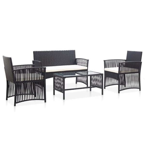 vidaXL Salon de jardin 4 Pièces avec coussin Résine tressée Noir