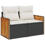 Ensemble de Canapé de Jardin vieXL 9 Pièces avec Coussins Noir Rattan Poly Acacia