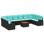vidaXL Ensemble de canapé de jardin 11 Pièces Noir et turquoise polyrotin