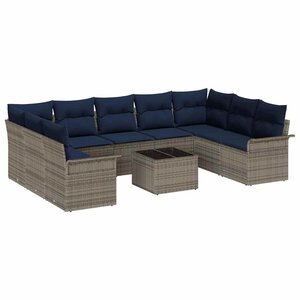 vidaXL Ensemble de canapé de jardin avec coussin 10 Pièces Gris polyrotin