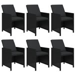 vidaXL Mobilier à dîner de jardin et coussins 7Pièces Résine tressée Noir