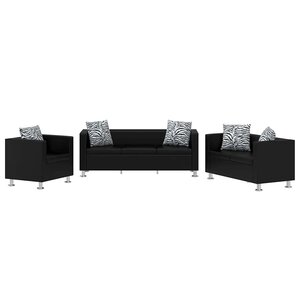 vidaXL Jeu de canapé à 2 places et à 3 places et fauteuil Noir
