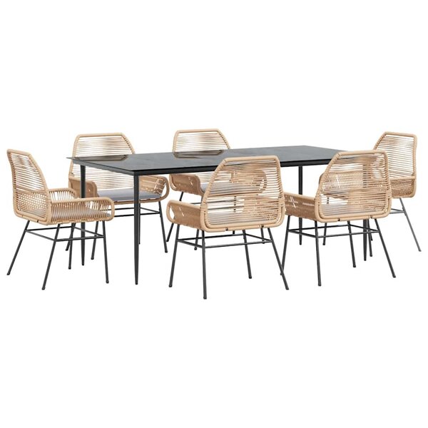vidaXL Ensemble à manger jardin coussins 7Pièces marron poly rotin verre