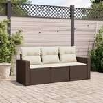 vidaXL Salon de jardin avec coussins 3 Pièces marron résine tressée