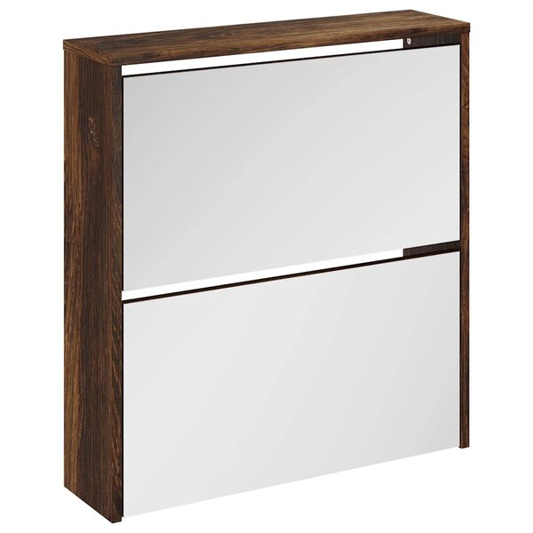 vidaXL Armoire à chaussures miroir à 2 niveaux Chêne fumé 63x17x67 cm