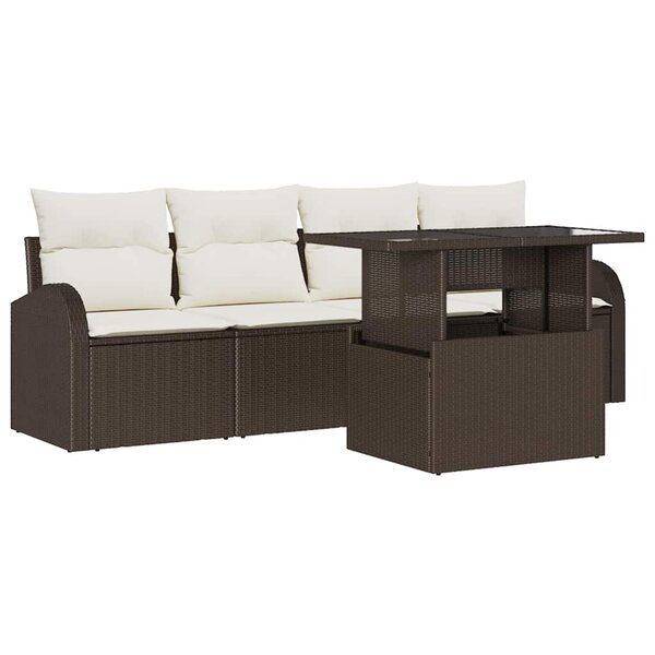 vidaXL Ensemble de canapé de jardin 5 pièces avec coussins marron en polyrotin